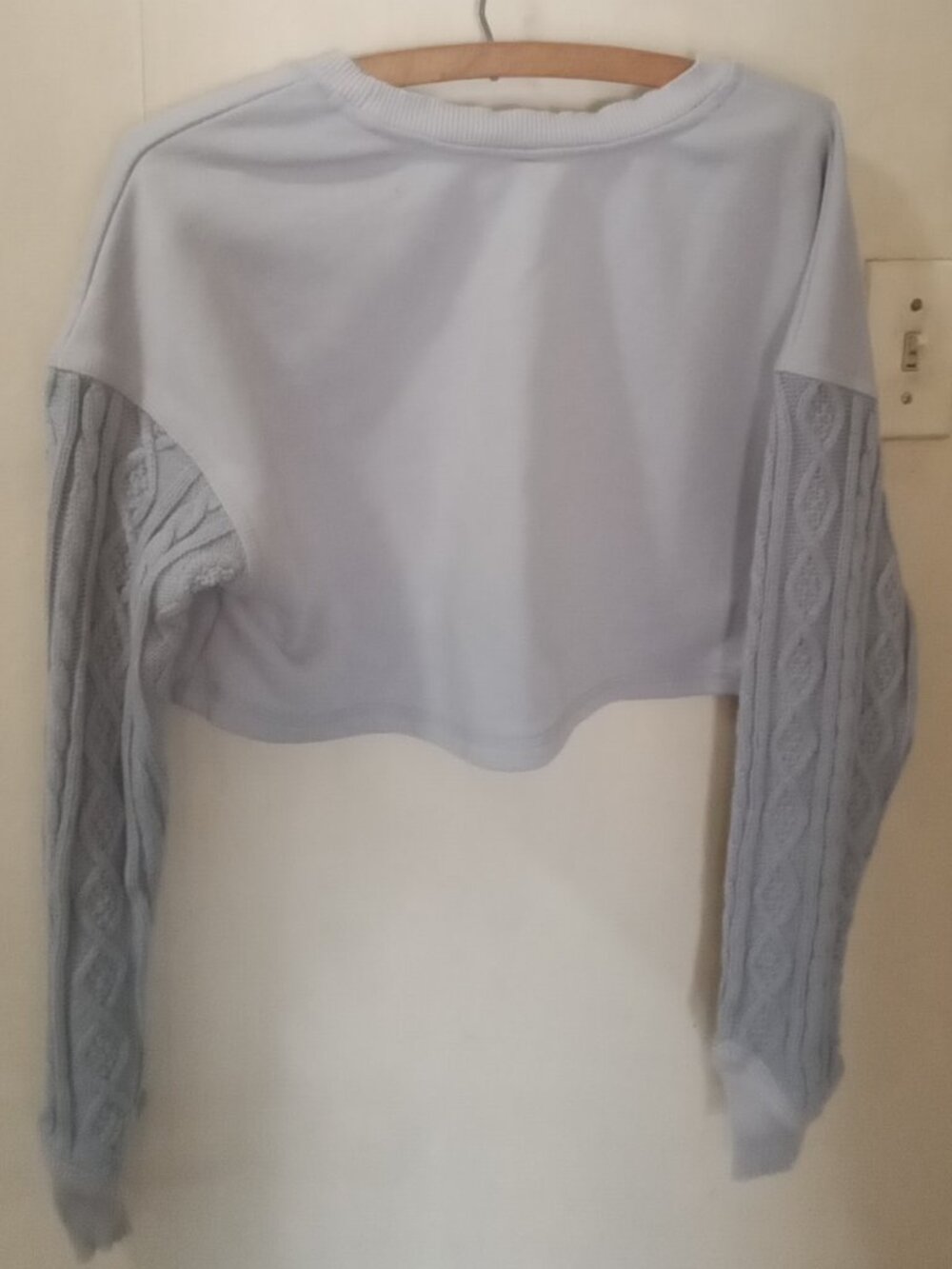 Free People Movement Sz S light blue very cropped Sweater - cable knit sleeves - Picture 3 of 5